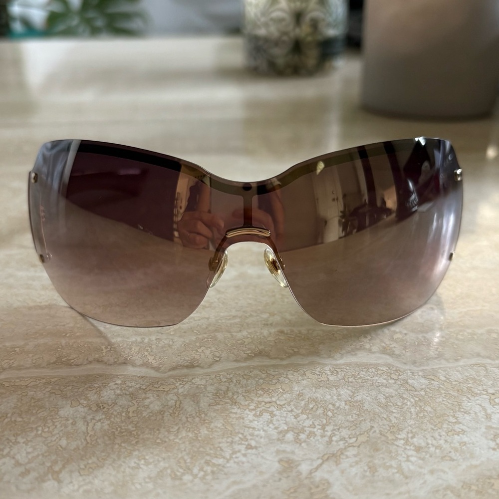 Gucci Gradient Brown Wrap Shield Rimless Pilot Aviator Vintage Y2K Sunglasses